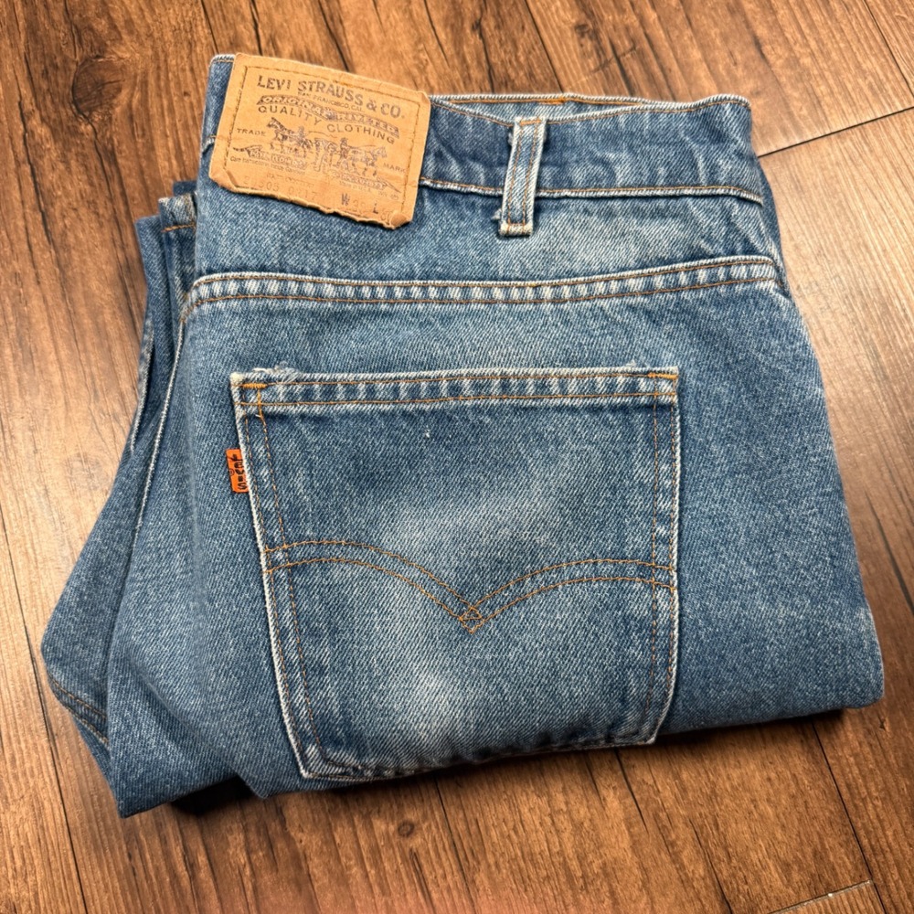 Vtg Levis 505 Orange Tab Jeans Men 38x30 (36x28) Blue Straight Leg Made USA 90s